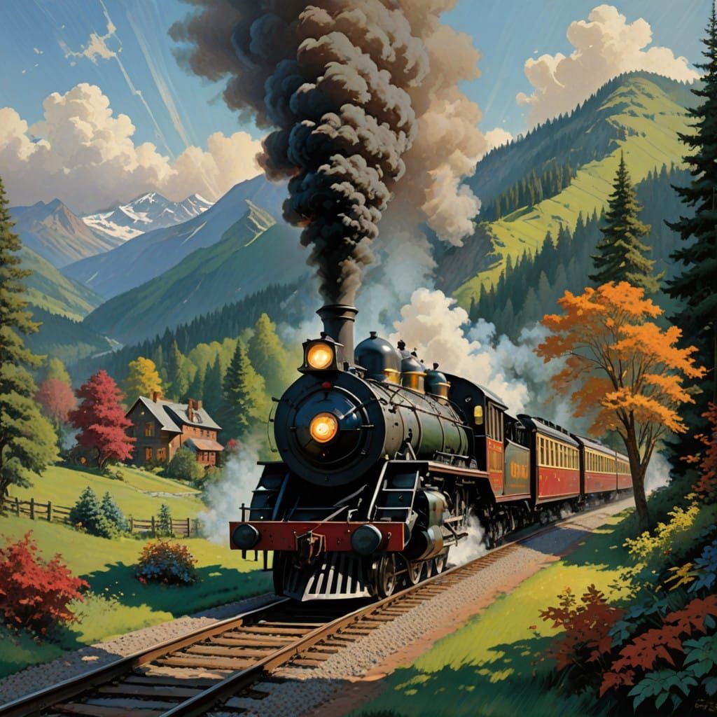 Vintage Steam Locomotive Speeds Down Scenic Railway Track