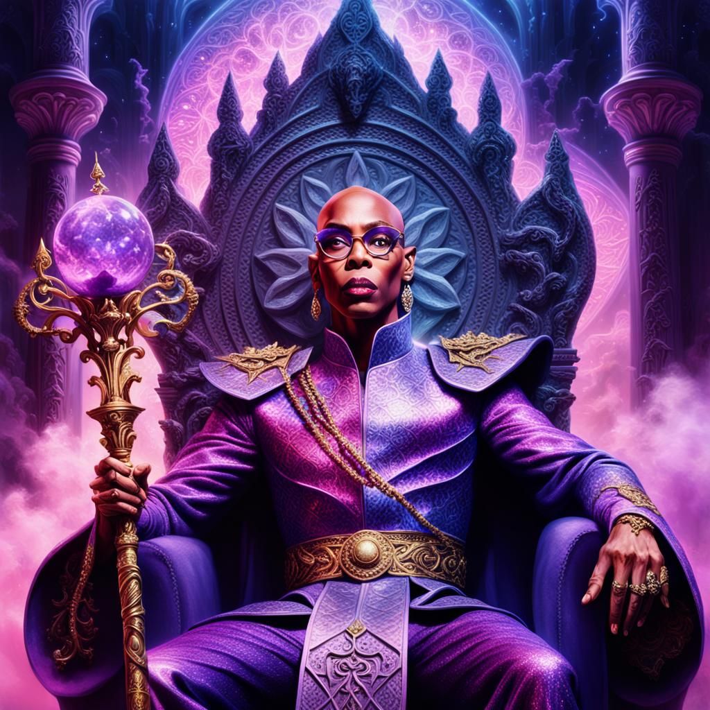 Fantasy Drag Queen on a Rune Throne
