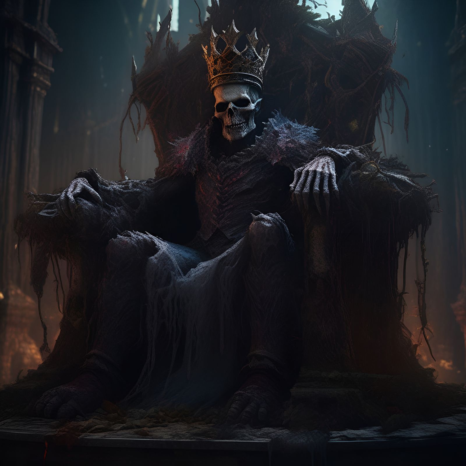 Rotting Zombie King on Throne: Detailed Matte Painting