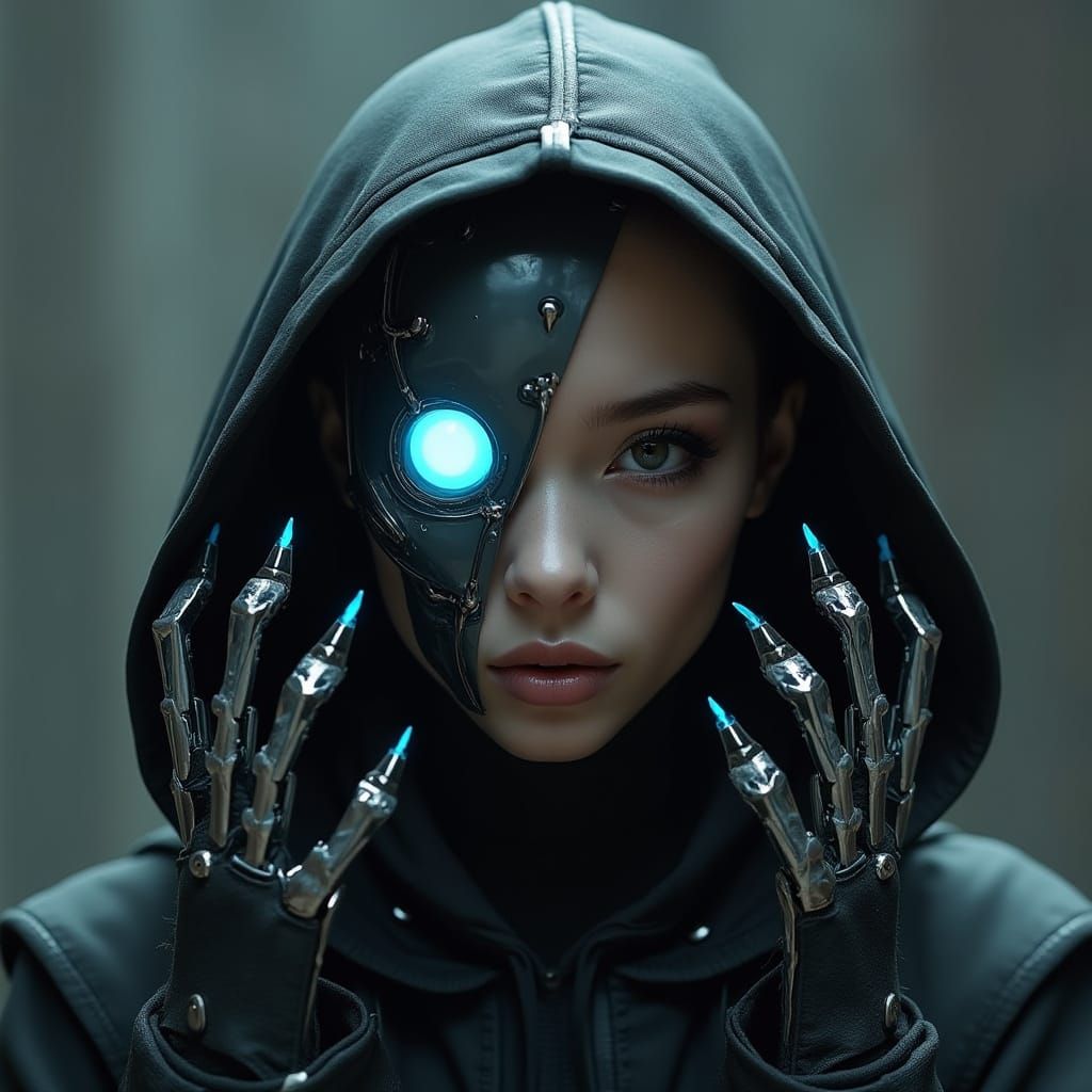 Futuristic Cyborg with Metallic Claws in Cyberpunk Style