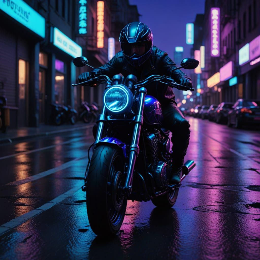 Modernized "Auntie T" Motorcycle in Neon Noir City