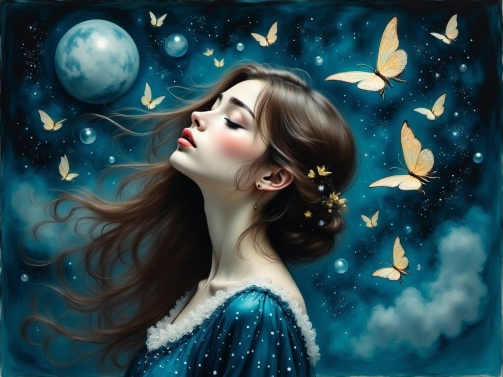 Enchanted Moonlit Beauty in Celestial Dreamscape