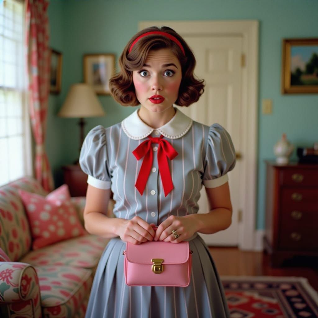 Surprised Woman Discovering Something Unexpected in Purse