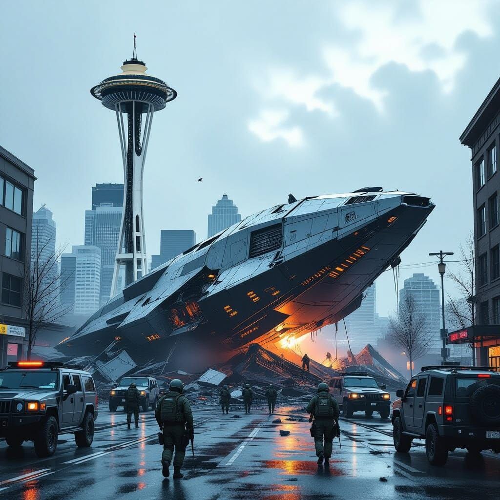 Futuristic Alien Starship Crash in Seattle