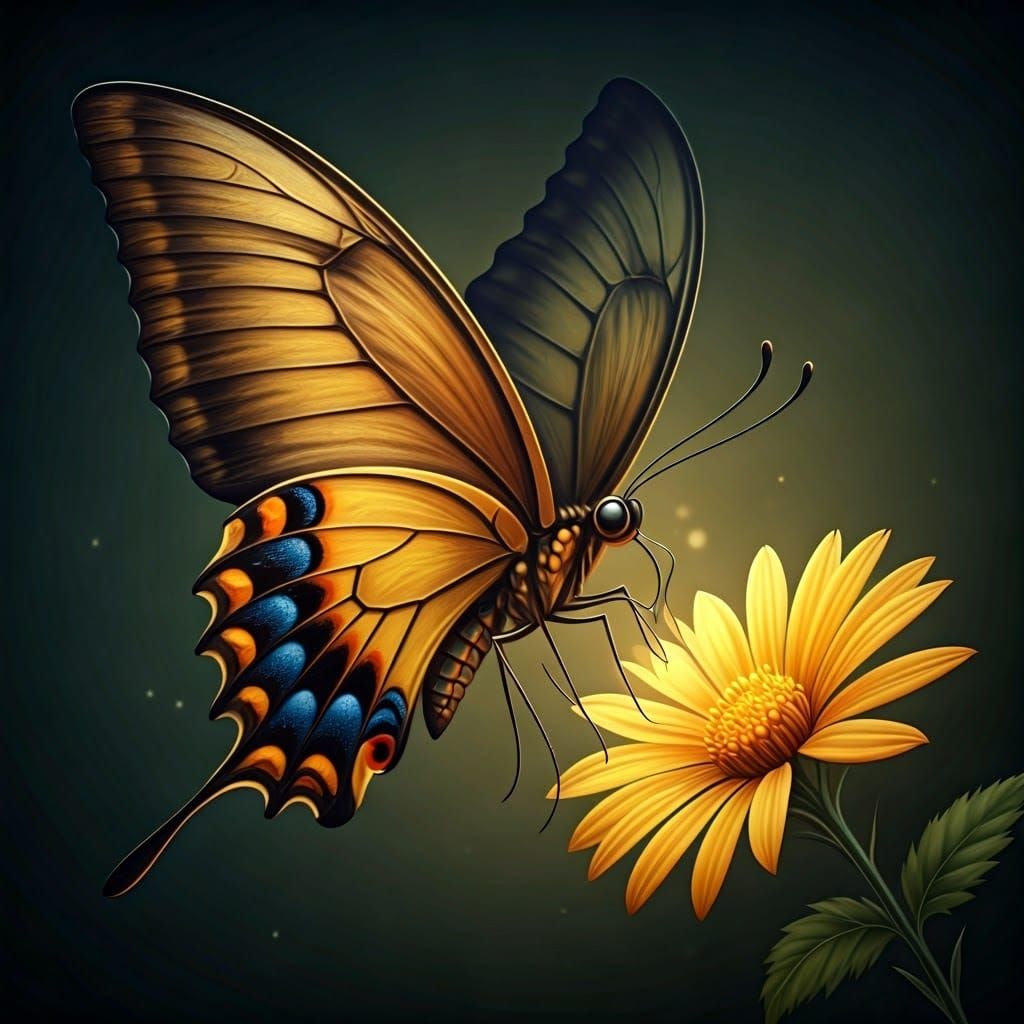 Surreal Butterfly in Flight: Dark Fantasy Art