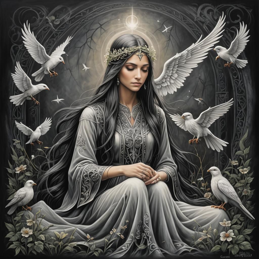 Ethereal Woman: Chalk Art in Romantic Fantasy Style