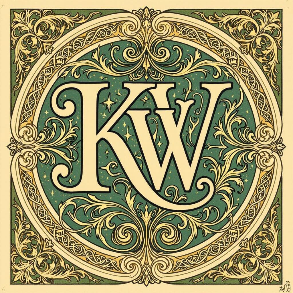 Art Nouveau KW Monogram with Ornate Flourishes