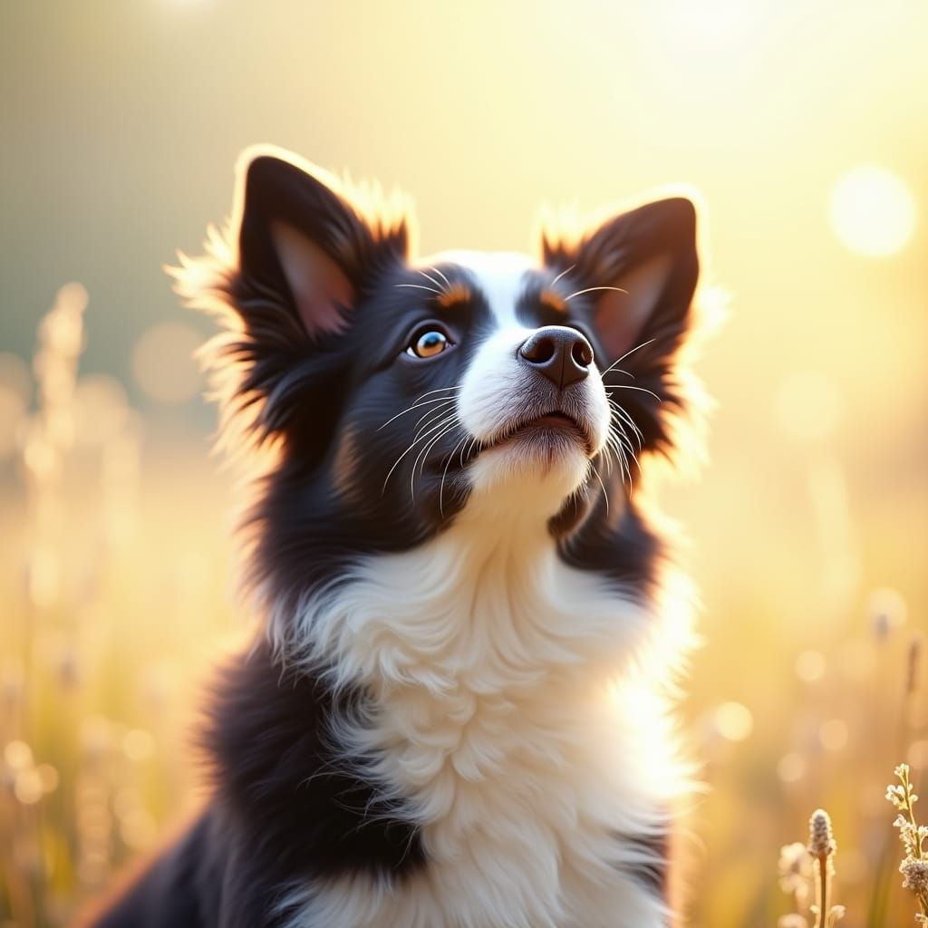 Fluffy Border Collie Gazing at Golden Sunlight