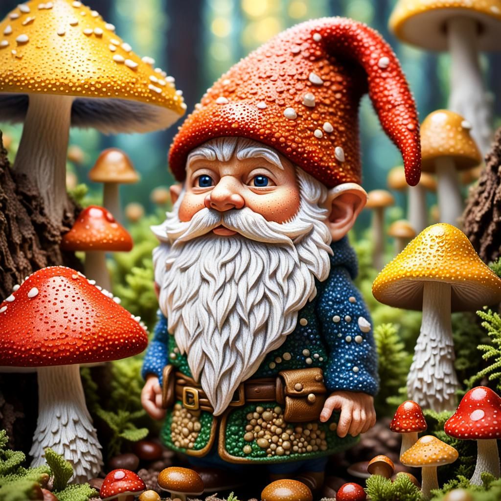 Gnome in Forest as Pointillism Art