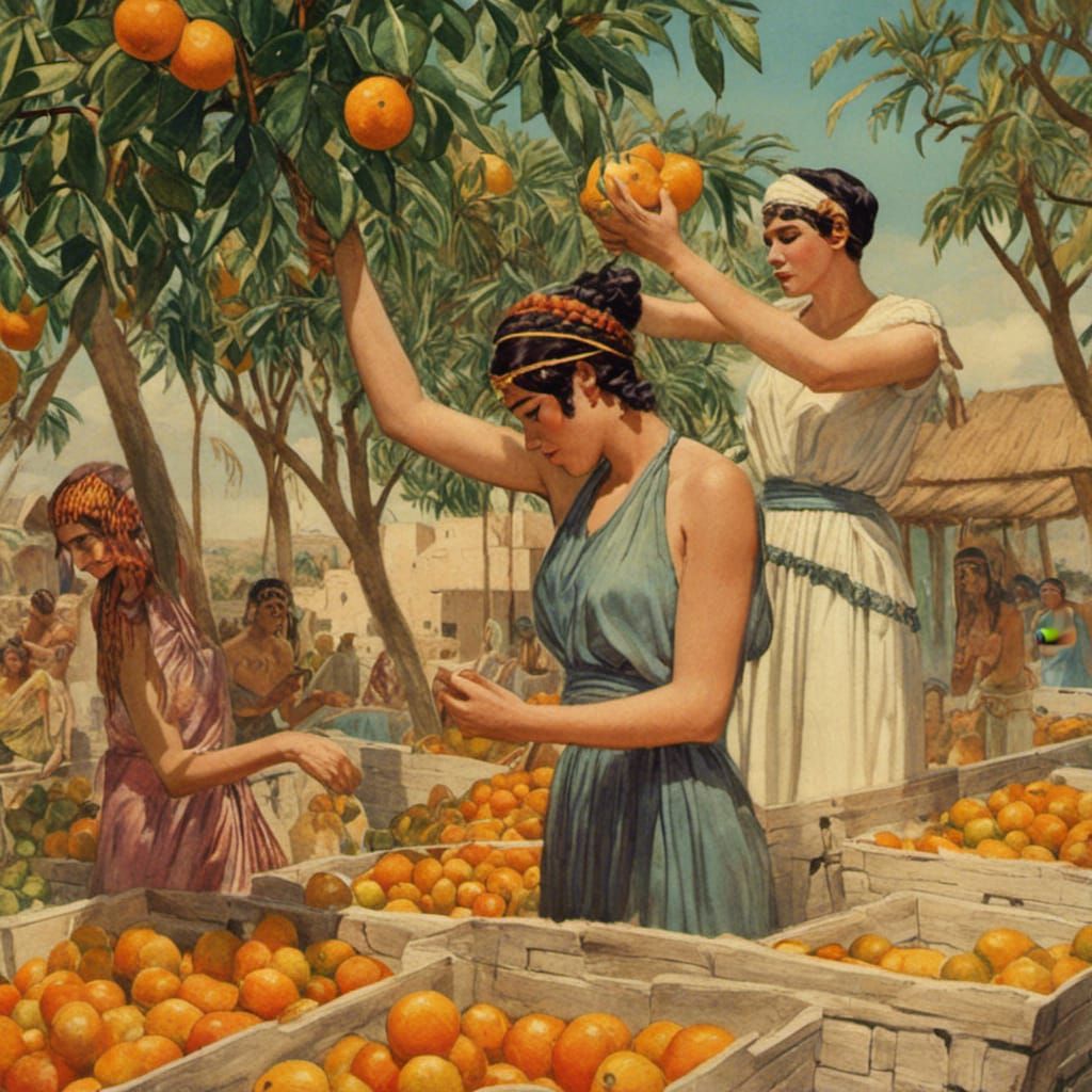 Women Harvesting Oranges: Professional Photography Style