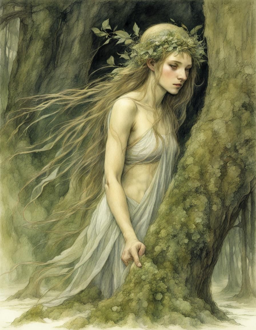 Ethereal Nymph in Watercolor Style