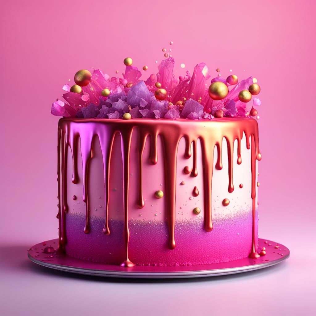 Pink Fondant Cake with Sparkling Color Gradient