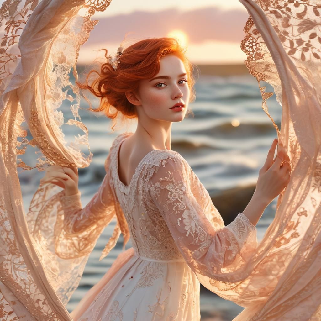 Red-Haired Angel in Sunlight: A Pre-Raphaelite Vision