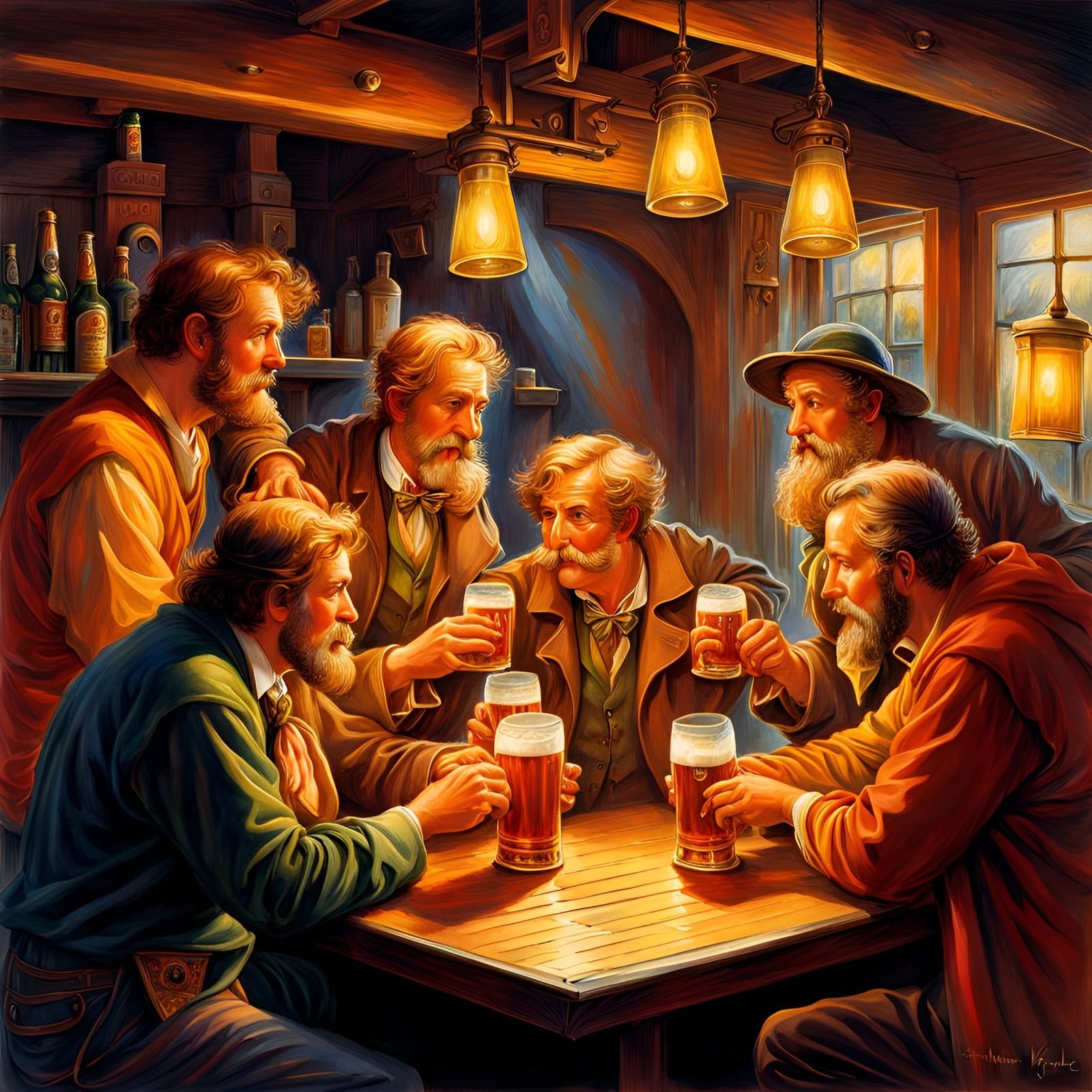 Irish Pub Scene in Radiant Golden Light