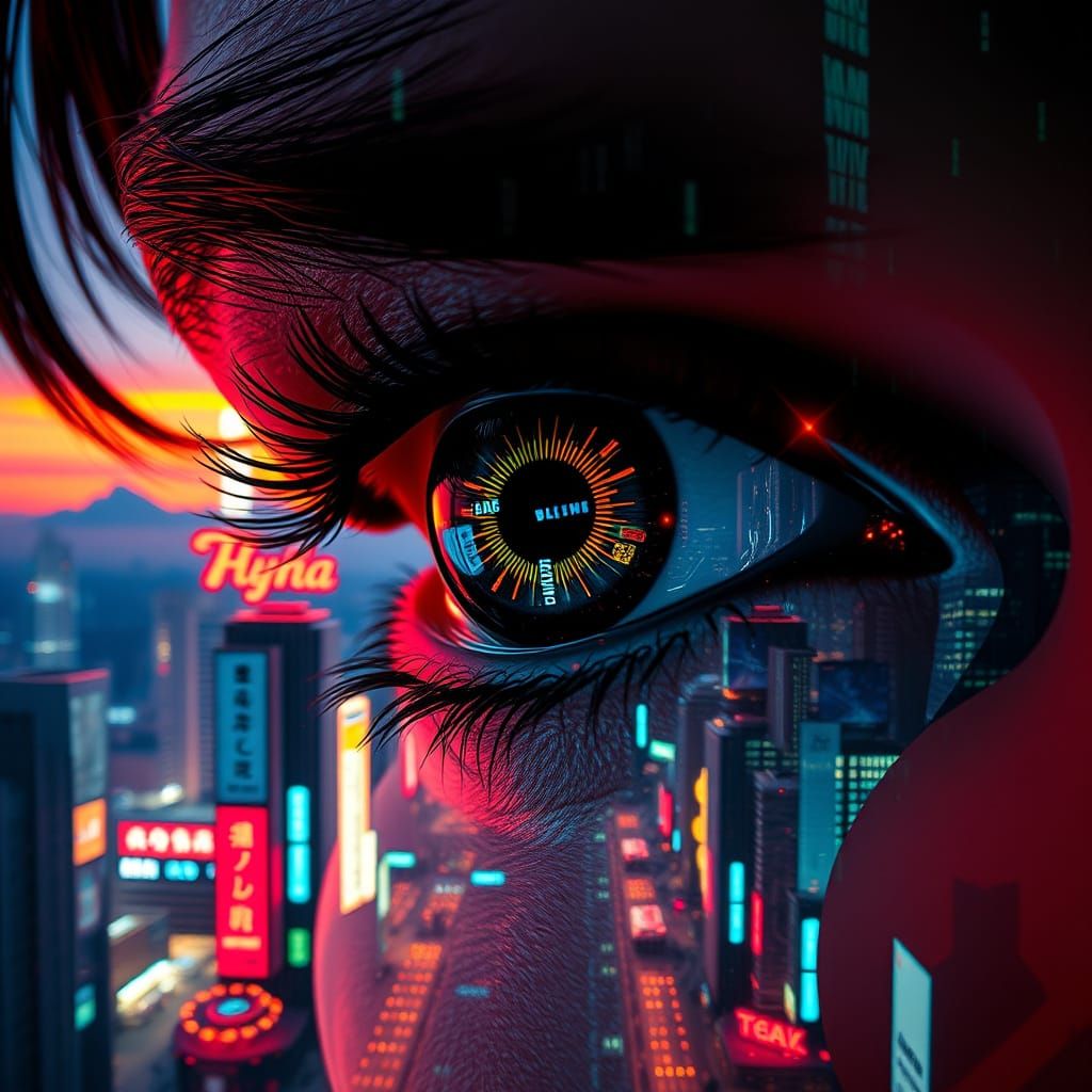 Eye of the Cyberpunk Future in Vibrant Technicolor