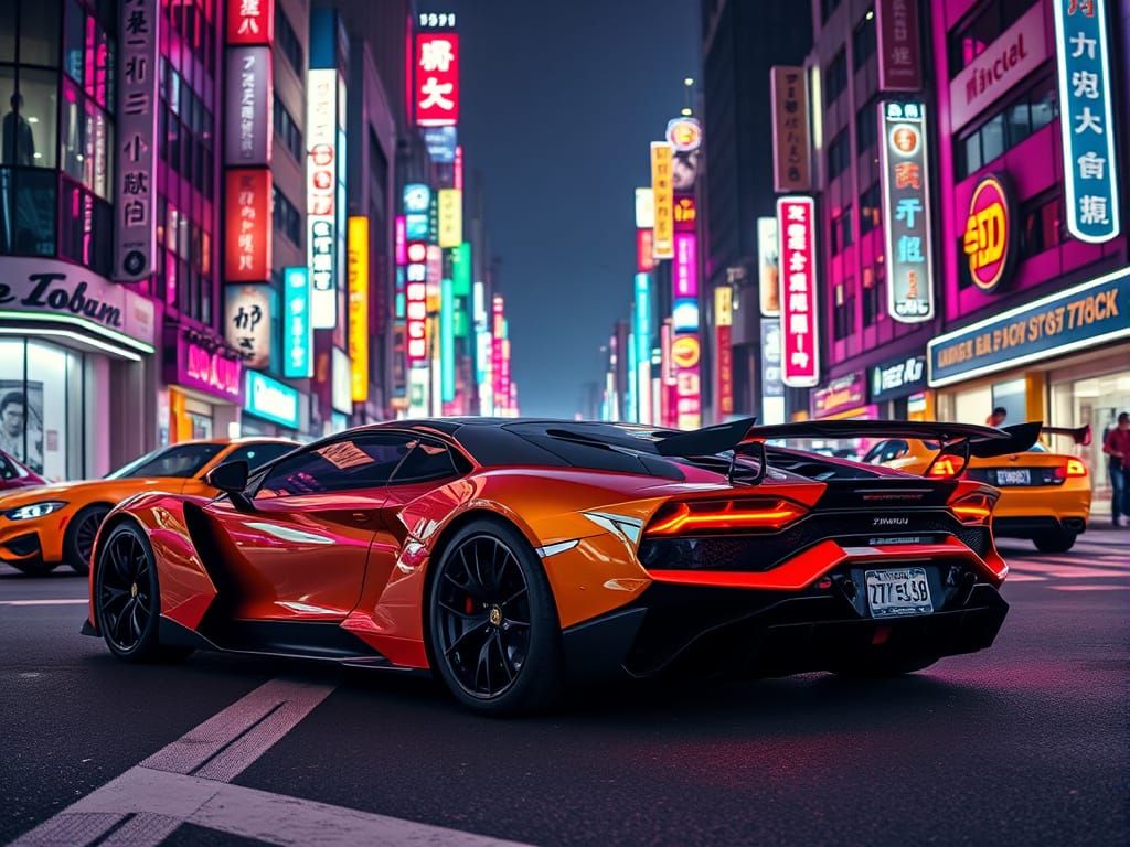 Lamborghini Amable in Neon Tokyo: Synthwave Retro