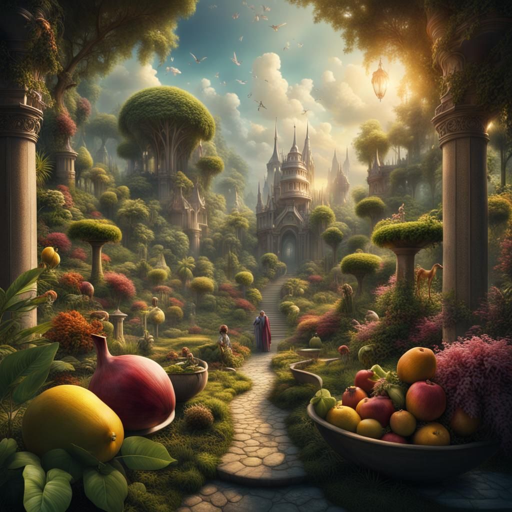 Enchanted Garden: Humans and Animals in Harmony