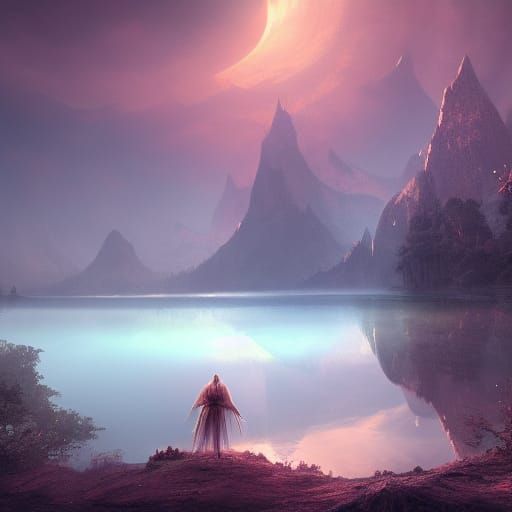 Ghost Haunting a Lake: Detailed Matte Painting