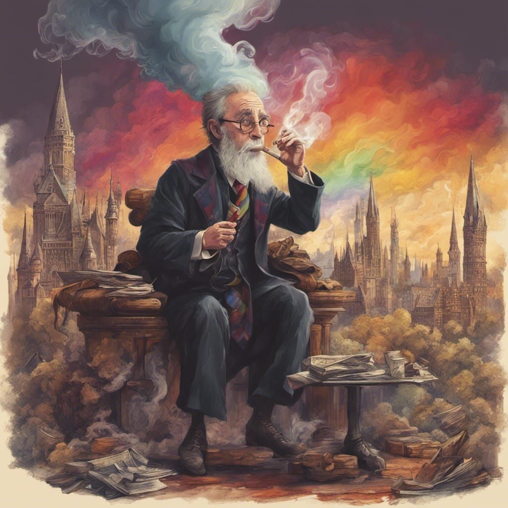 Stressed Harry Potter Smoking a Rainbow Cigar