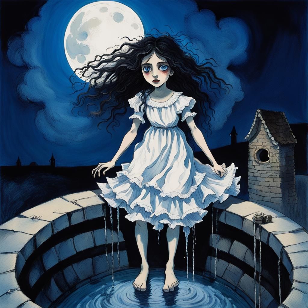 Gothic Horror Girl Emerges from Well