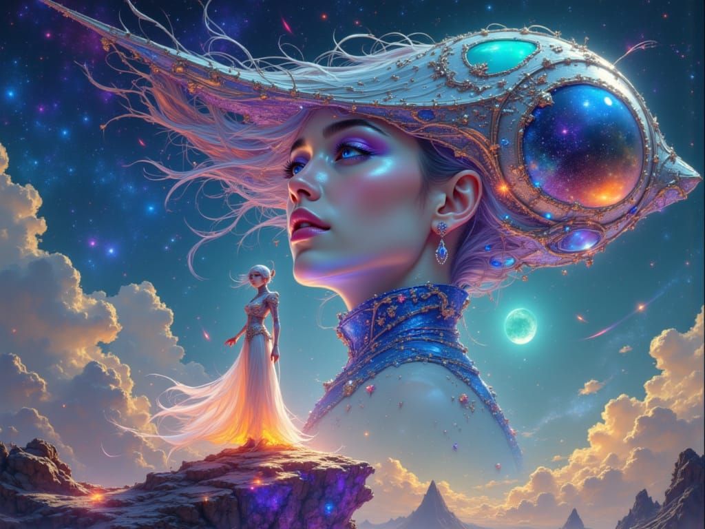 Shimmering Alien Woman in Space as Digital Art