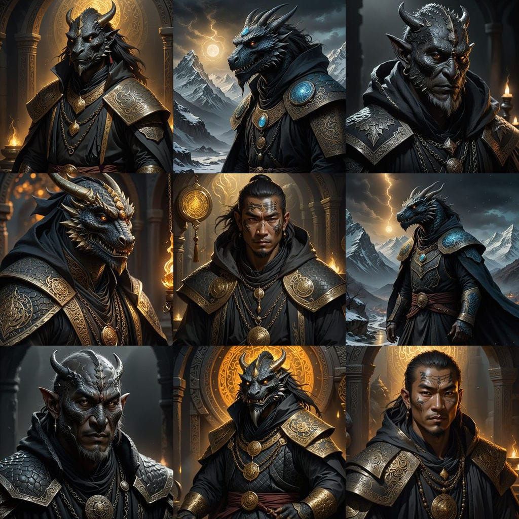 Black Dragonborn Tibetan Monk in D&D Style