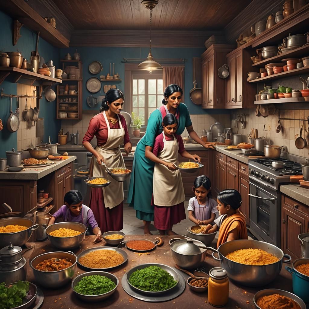 Indian Woman Multitasking in Detailed Matte Painting