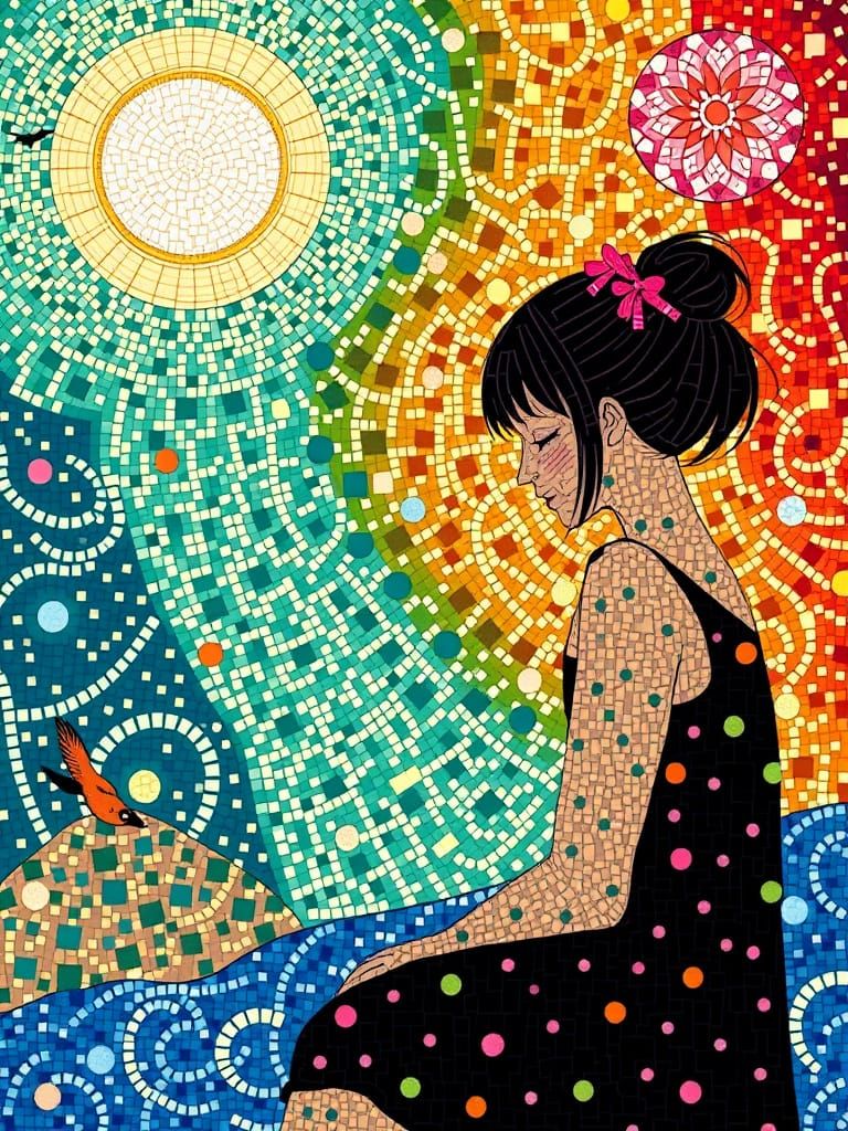 Whimsical Cityscape in Kinetic Pointillism Style