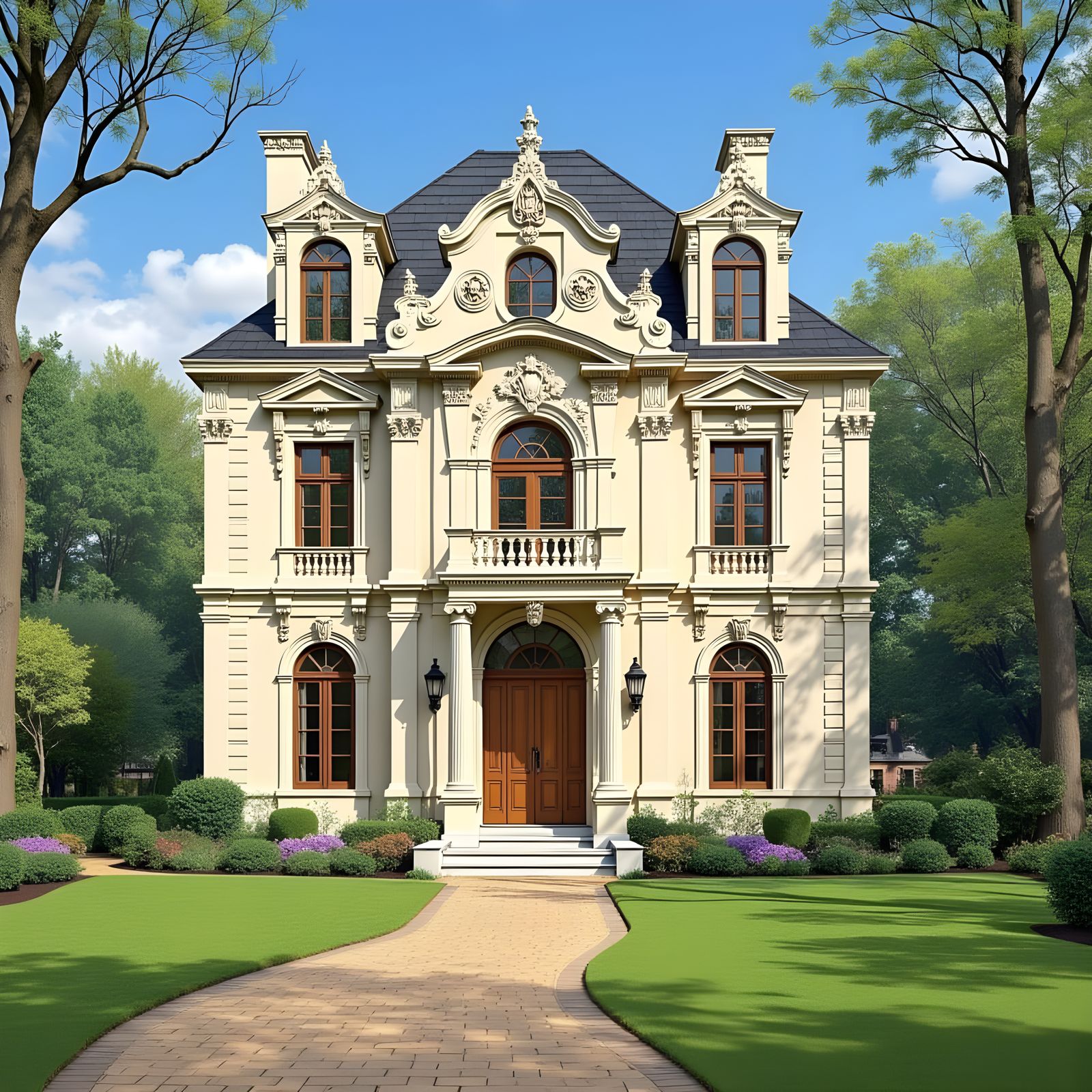 Elegant Italian Mansion with Stone Exterior and Slate Roof