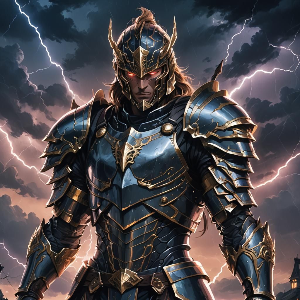 Heroic Anime Warrior: Mythronis in Dramatic Landscape