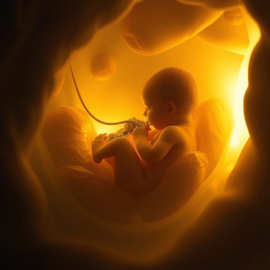 Glowing Womb: Fetus in Radiant Portal