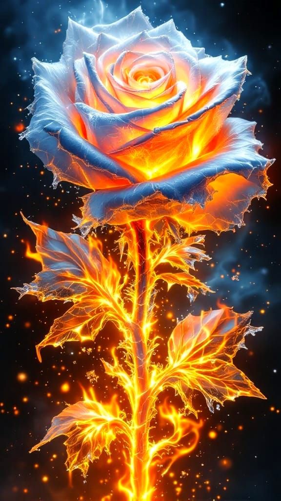 Surreal Flame and Frost Rose Blooms in Vivid Colors
