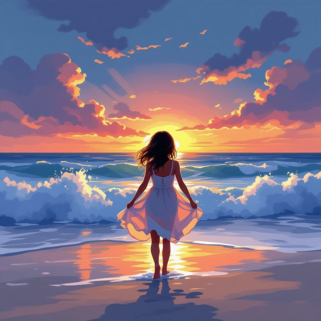 Girl Meets Crashing Waves: Dreamy Surrealist Summer Night