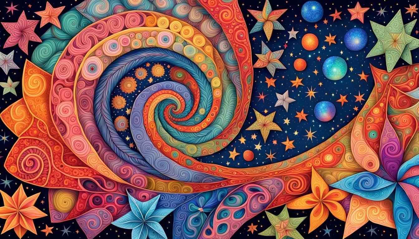 Cosmic Zentangle: Swirling Jelly Stars in Folk Art Style