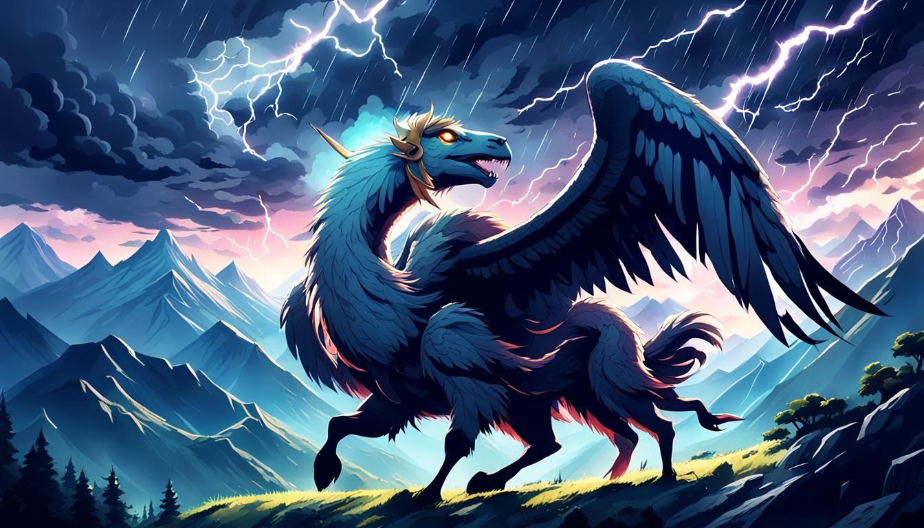 Andean Cryptid: Winged Serpent in Anime Style