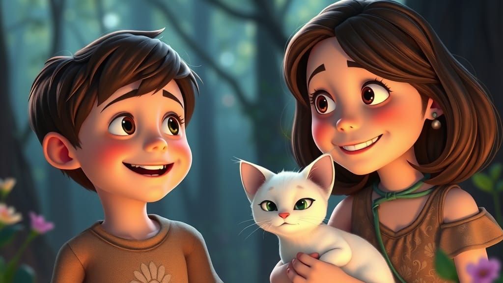 Children Meet Forest Sprite in Animated 3D Style