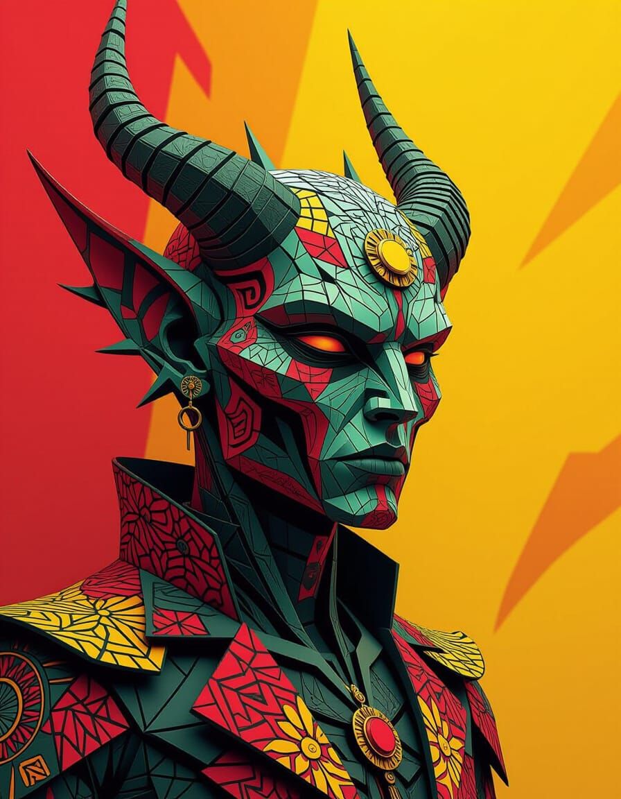 Hyperdetailed 3D Abstract Demon in Cubist Style