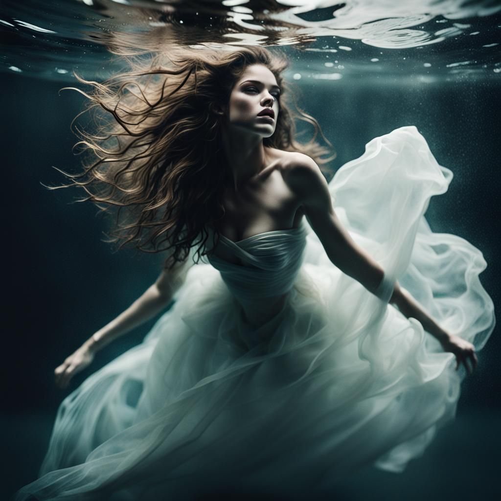 Underwater Woman in Ball Gown: Digital Art