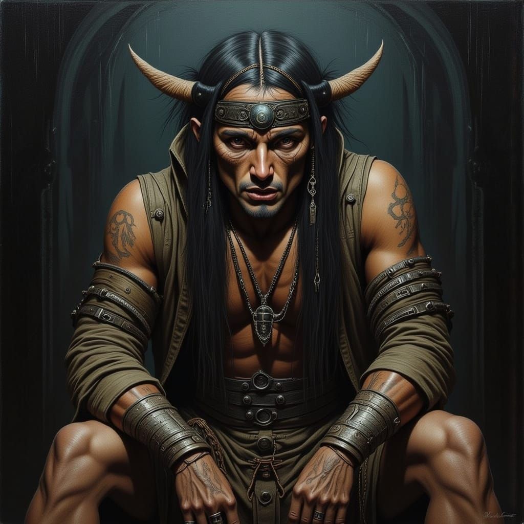 Figure Consumed by Anguish in Digital Art Style