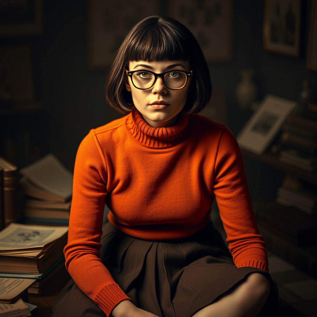 Velma Dinkley Portrait with Hyperrealistic Skin Texture