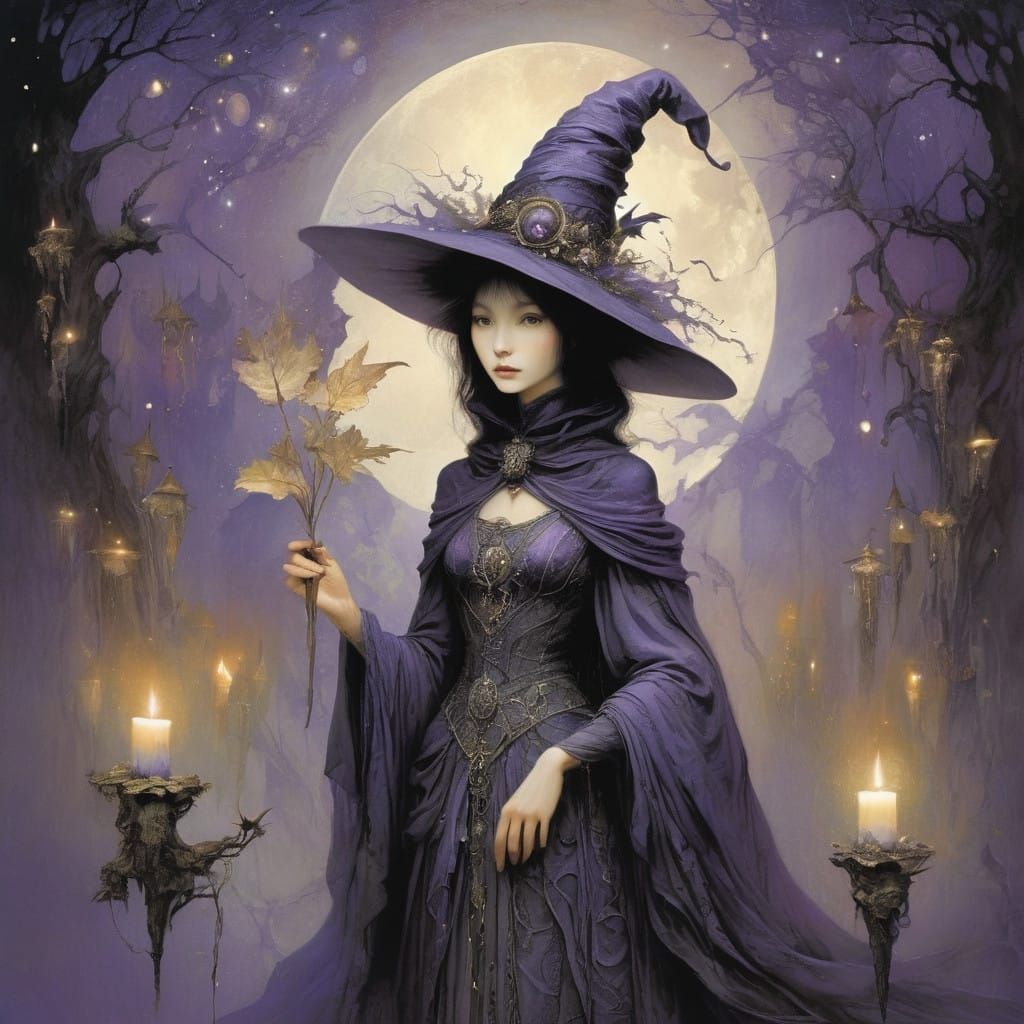 Whimsical Witch in Moonlit Forest