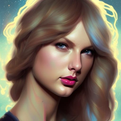 Galactic Taylor Swift Portrait in Art Nouveau Style
