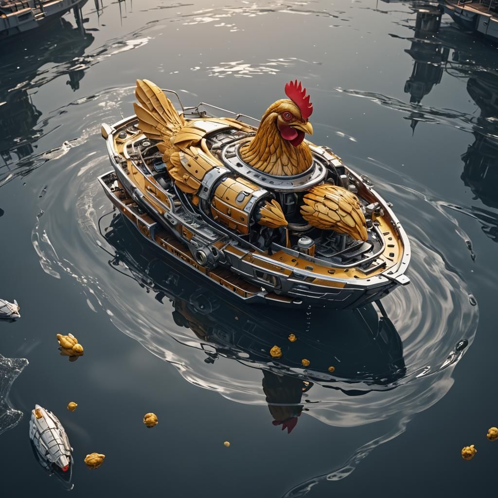Futuristic Chicken Boat with Intricate Mech Details