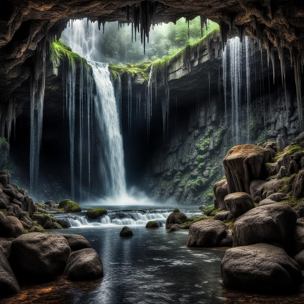 Eerie Cave Hidden Behind Waterfall