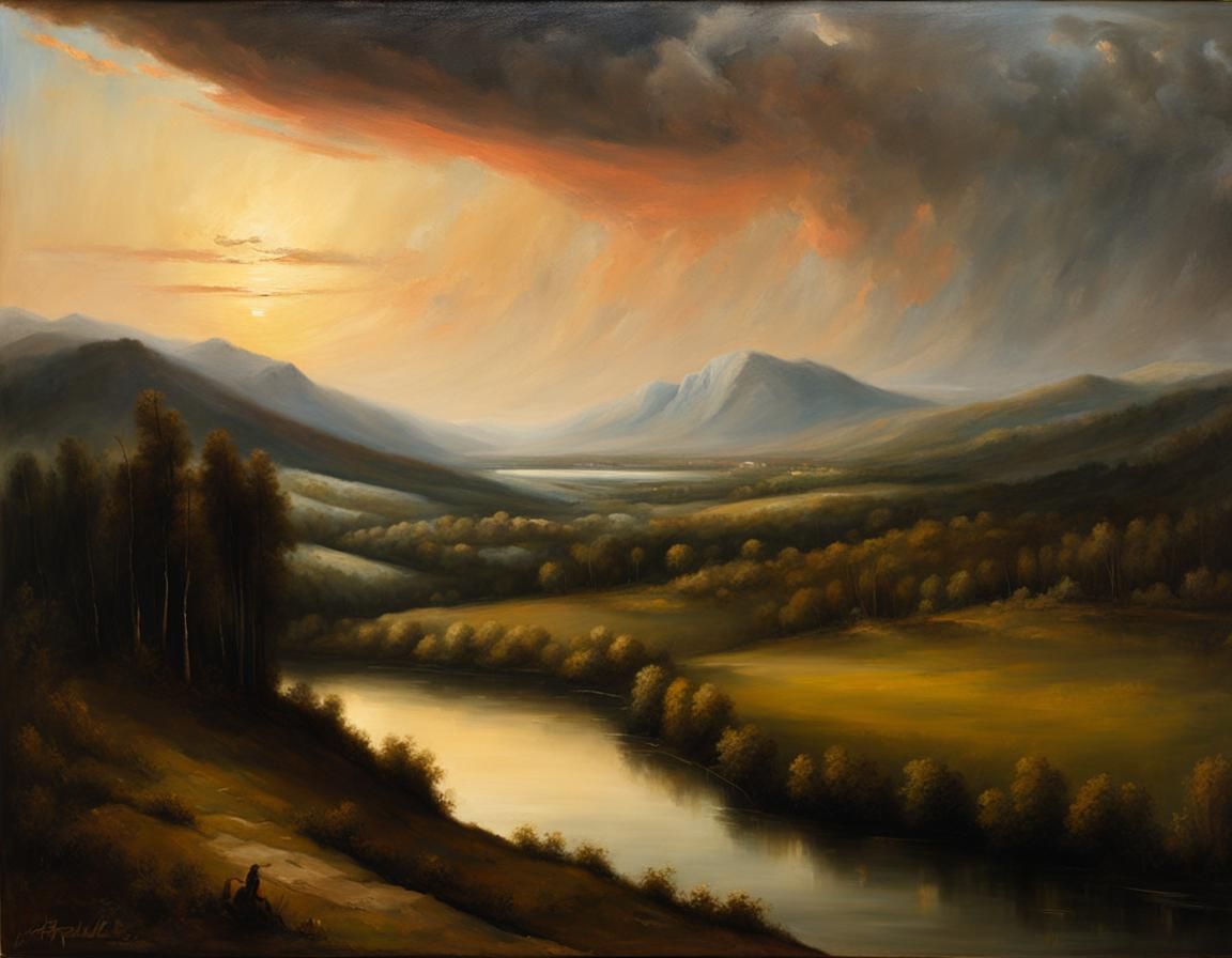 Lake Endine Oil Painting in Classical Style
