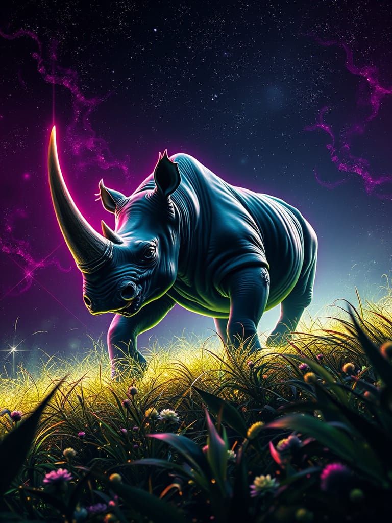 Neon Jungle Rhinoceros: Digital Matte Painting