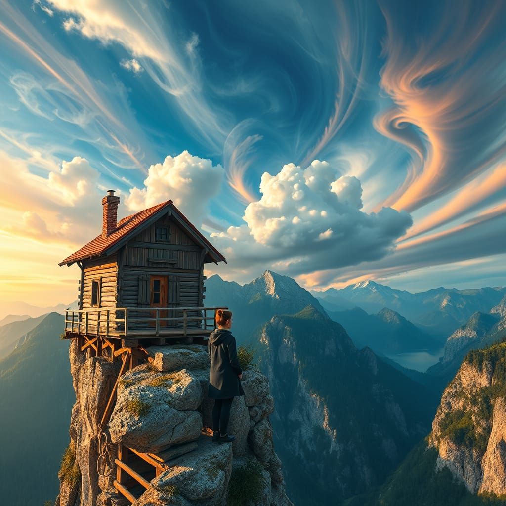 Rustic Cottage Cliffside with Vibrant Skies