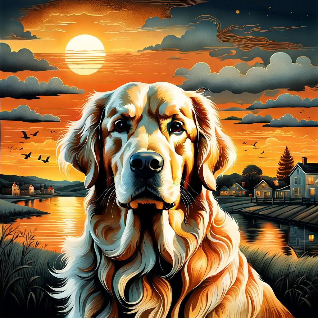 Golden Retriever in American Romanticism Style