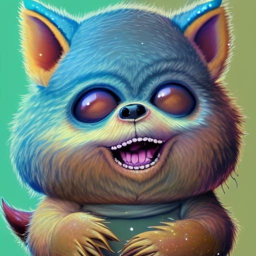 Cute Chubby Monster Pet with Neon Eyes