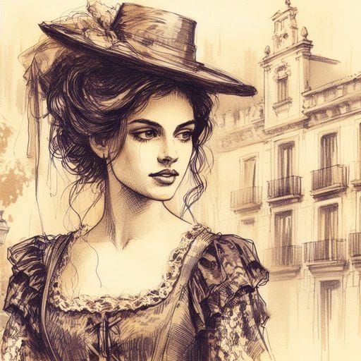 Beautiful Spanish Woman in Barcelona Splash Art